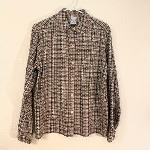 Vintage Beige Long Sleeve Button Up Plaid Shirt w/ Pattern by Cascade Blues